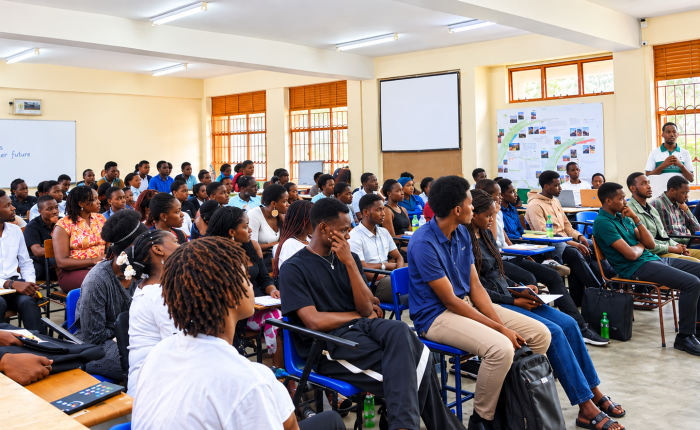 Architecture students listen to speakers during a counselling and guidance session organized by CEDAT to promote healing, hope, and solidarity following the loss of their colleague, Kabuye Kevin Charles.