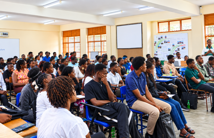 Architecture students listen to speakers during a counselling and guidance session organized by CEDAT to promote healing, hope, and solidarity following the loss of their colleague, Kabuye Kevin Charles.