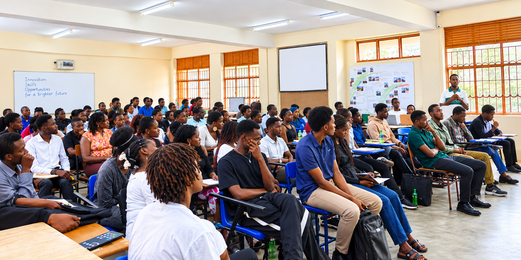 Architecture students listen to speakers during a counselling and guidance session organized by CEDAT to promote healing, hope, and solidarity following the loss of their colleague, Kabuye Kevin Charles.